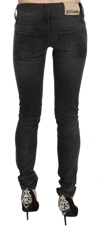 John Galliano Black Washed Low Waist Slim Fit Skinny Denim Pants