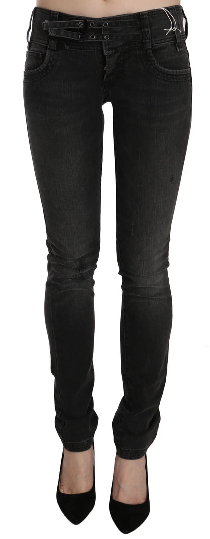 John Galliano Black Washed Low Waist Slim Fit Skinny Denim Pants