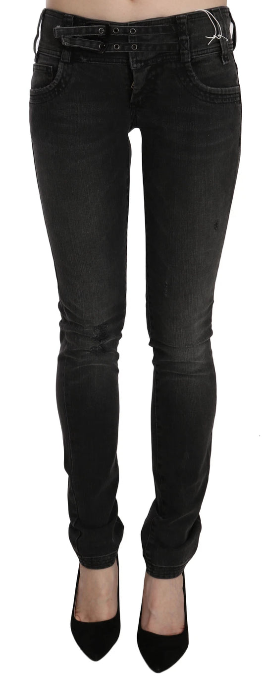John Galliano Black Washed Low Waist Slim Fit Skinny Denim Pants