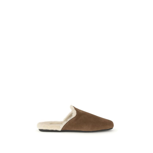 Prada Brown Suede Sabots with Sheepskin Lining