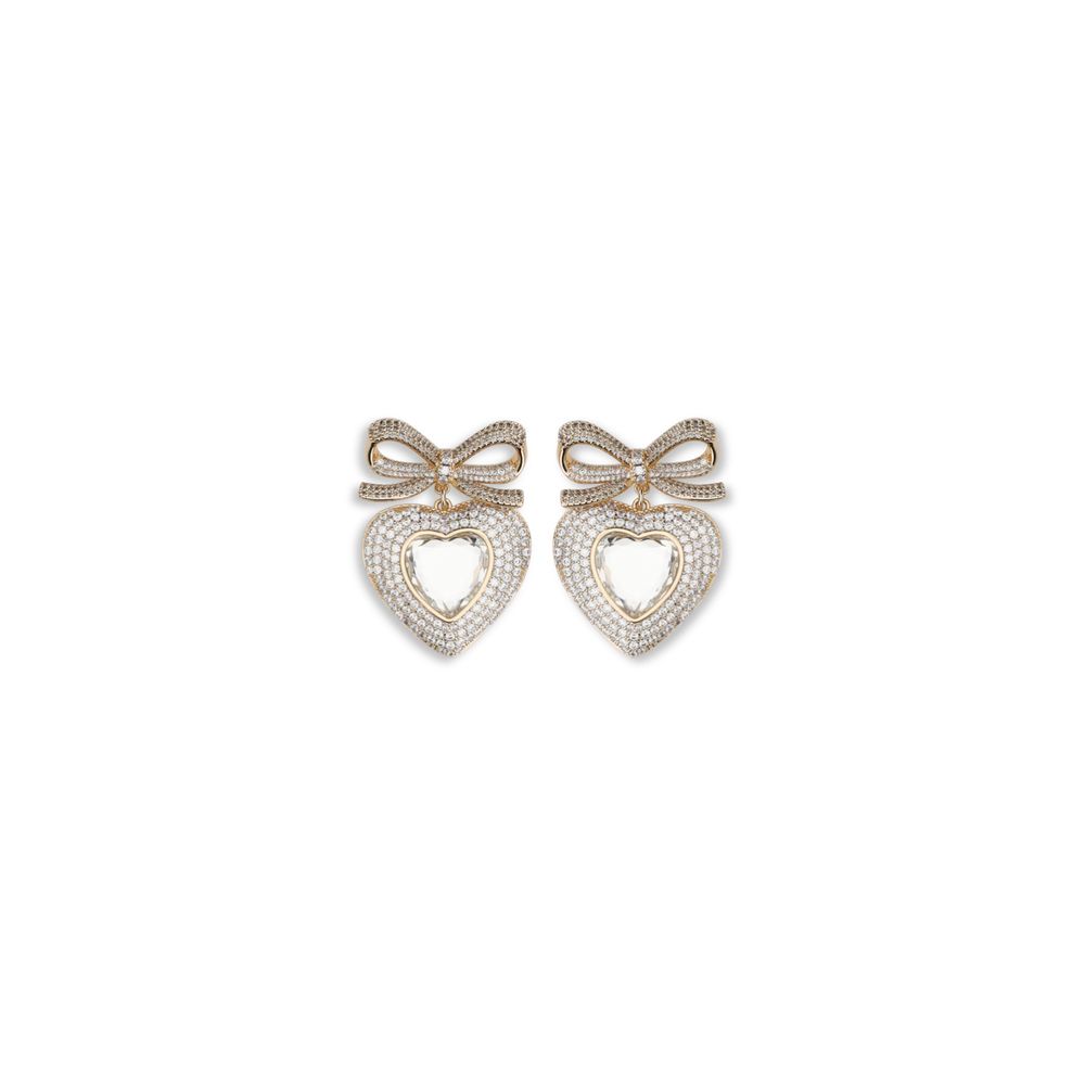 Self-Portrait Gold Bow Crystal Heart Earrings