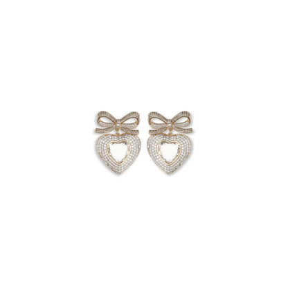 Self-Portrait Gold Bow Crystal Heart Earrings