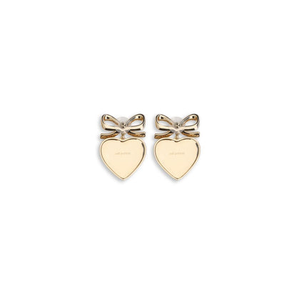 Self-Portrait Gold Bow Crystal Heart Earrings