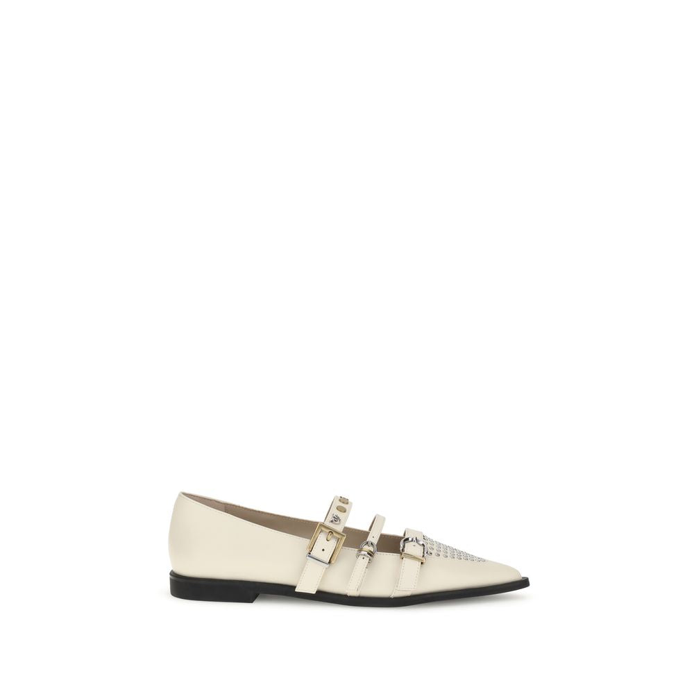 PINKO Cream Leather Ballet Flats with Studded Detail