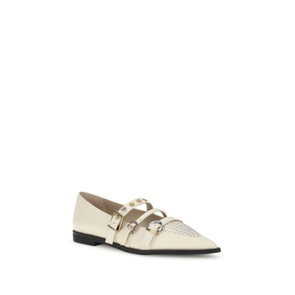 PINKO Cream Leather Ballet Flats with Studded Detail