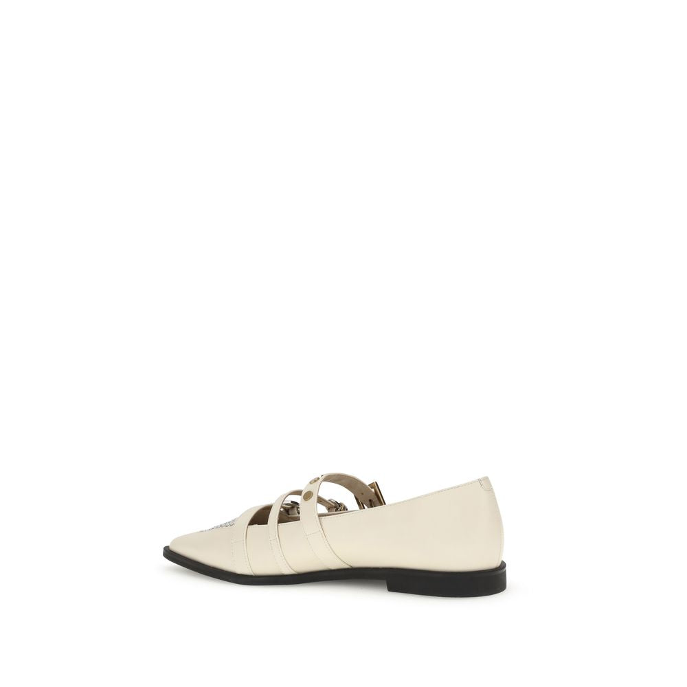 PINKO Cream Leather Ballet Flats with Studded Detail