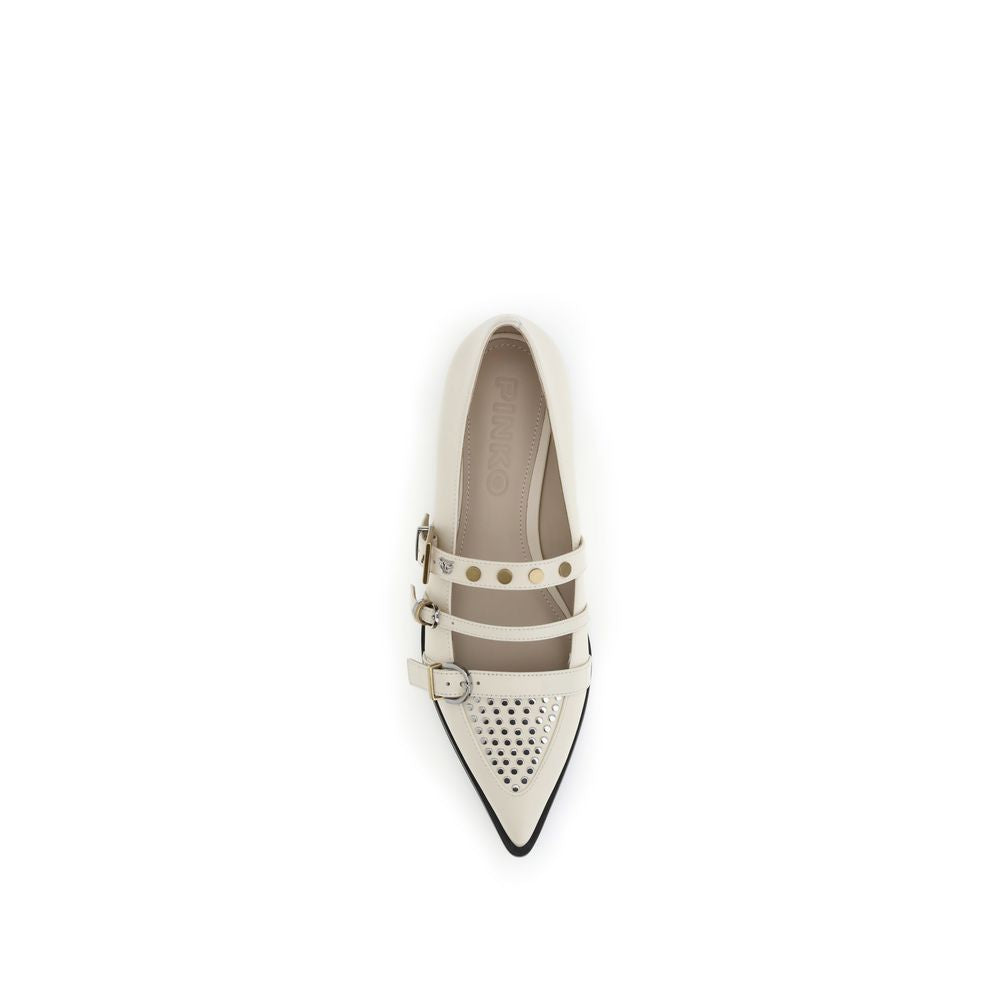 PINKO Cream Leather Ballet Flats with Studded Detail