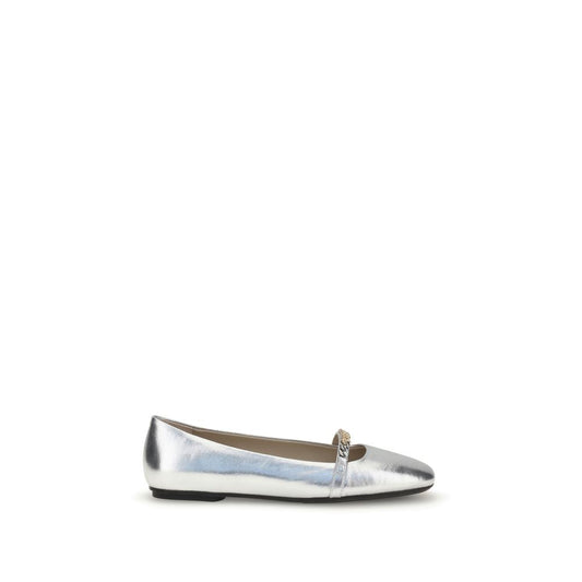 PINKO Silver Calf Leather Bos Taurus Ballet Flats