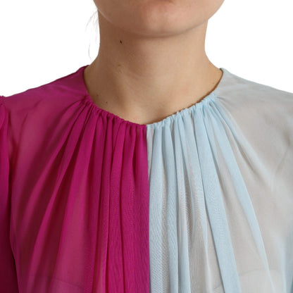 Dolce & Gabbana Light Blue Silk Two Tone Midi Dress in Fuchsia