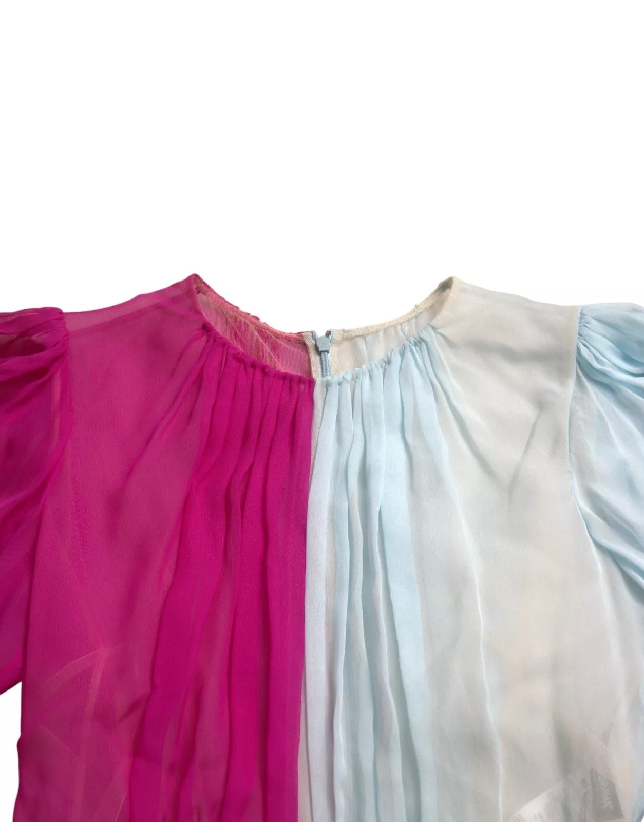 Dolce & Gabbana Light Blue Silk Two Tone Midi Dress in Fuchsia