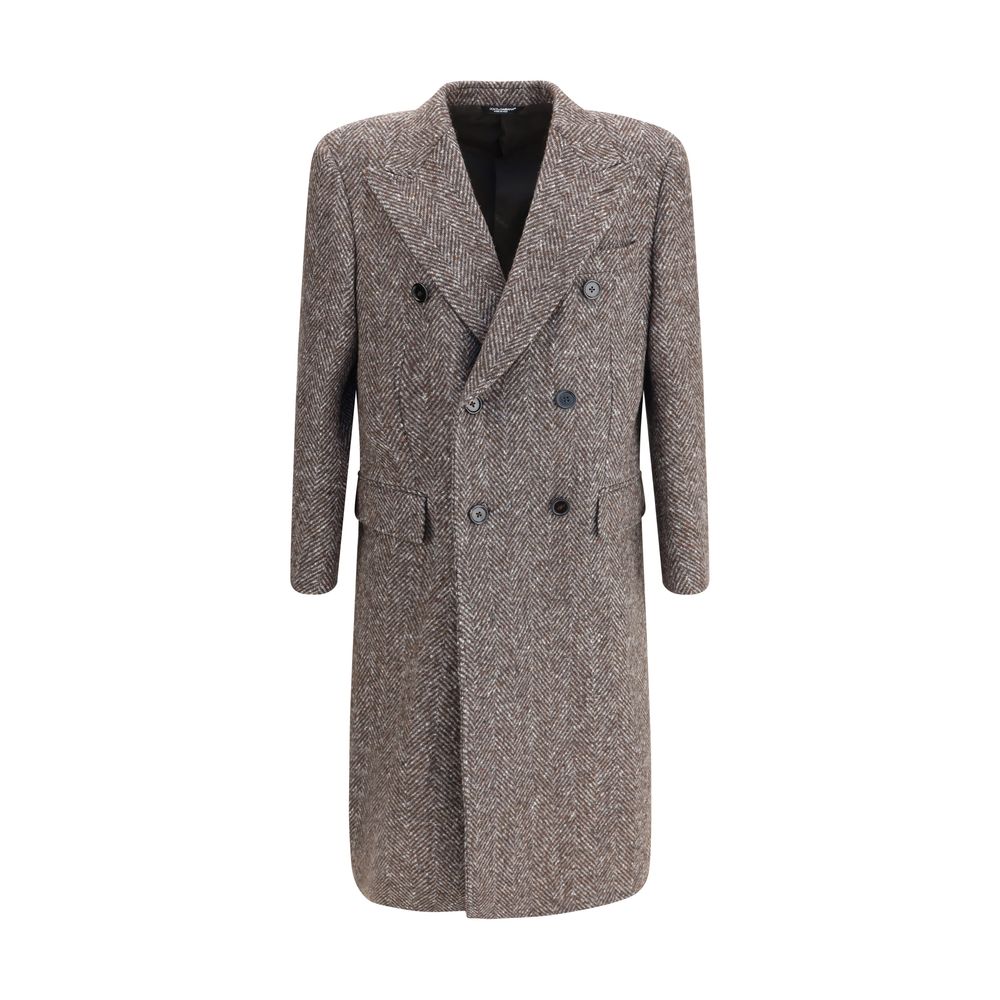 Dolce & Gabbana Grey Herringbone Double-breasted Coat for Men