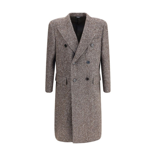 Dolce & Gabbana Grey Herringbone Double-breasted Coat for Men