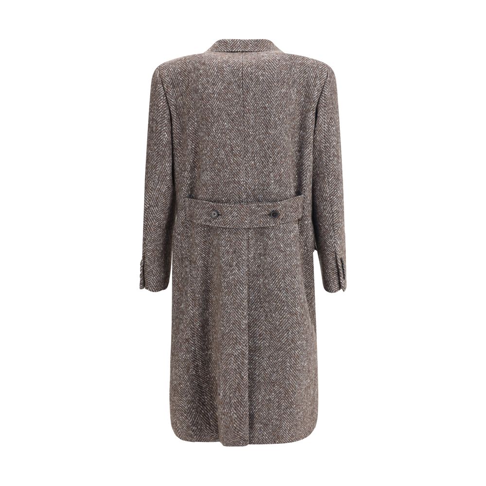 Dolce & Gabbana Grey Herringbone Double-breasted Coat for Men