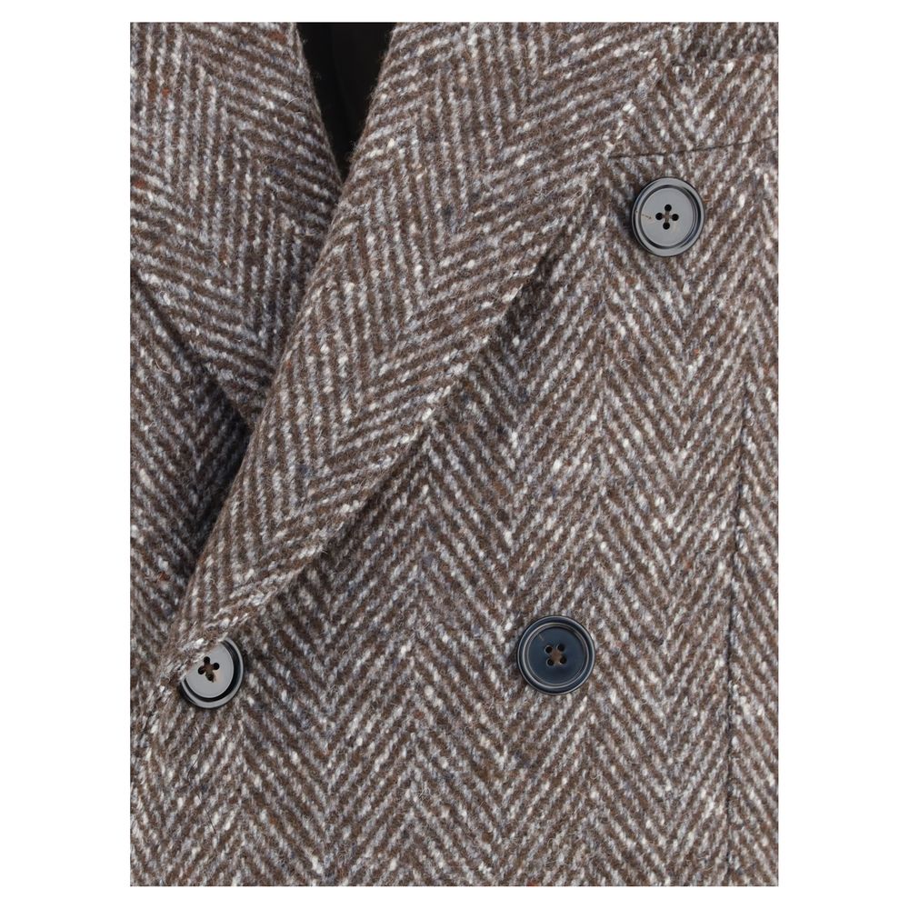 Dolce & Gabbana Grey Herringbone Double-breasted Coat for Men