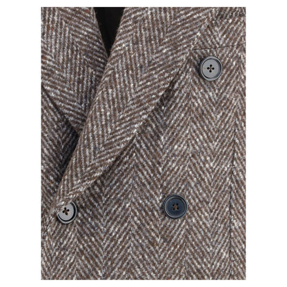 Dolce & Gabbana Grey Herringbone Double-breasted Coat for Men
