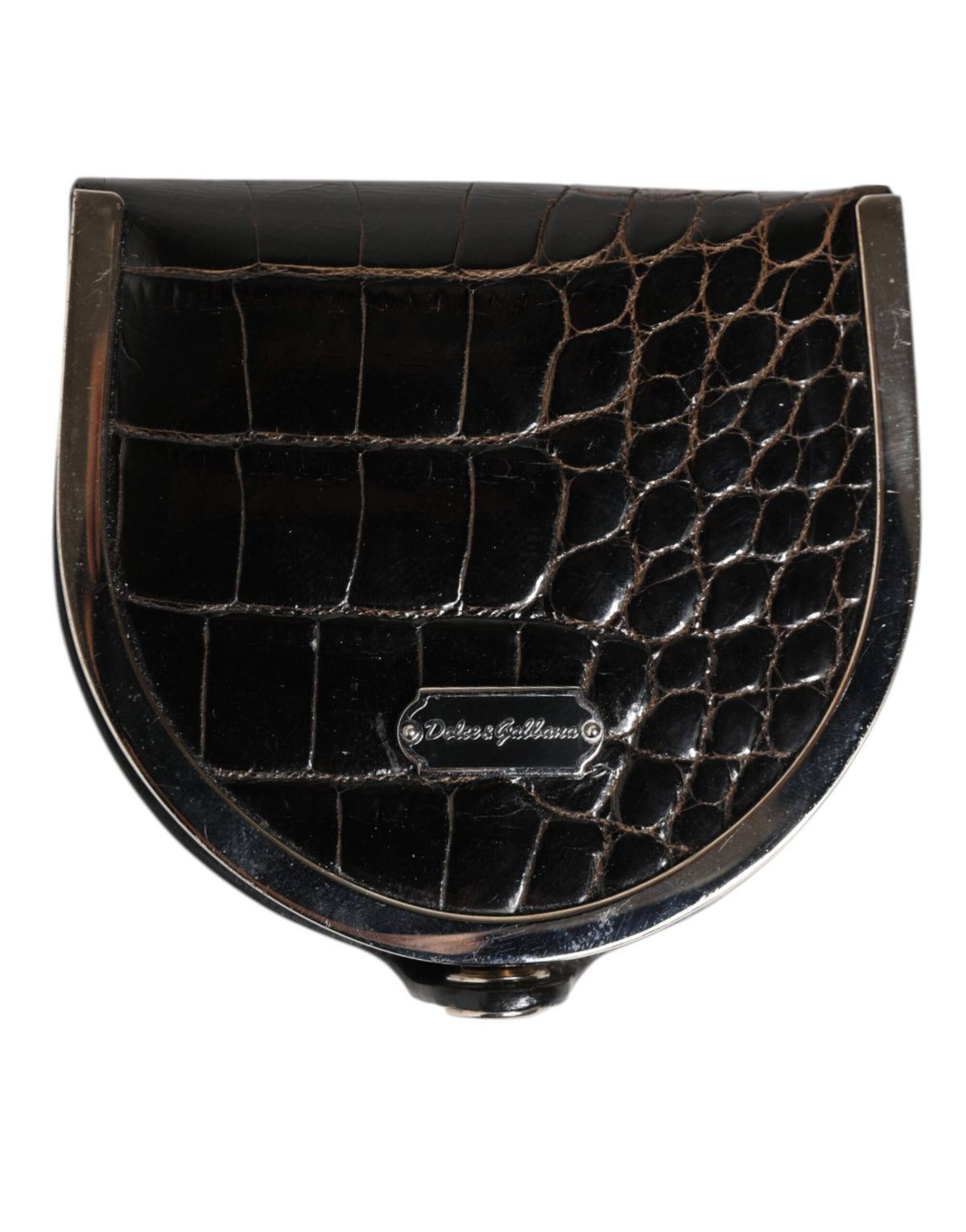 Dolce & Gabbana Black Polished Crocodile Leather Men's Coin Purse Wallet