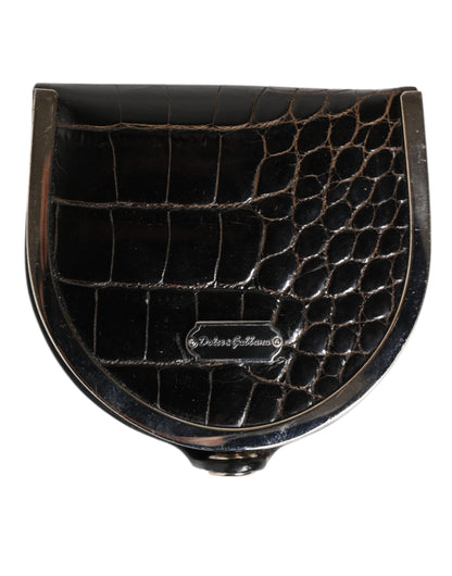 Dolce & Gabbana Black Polished Crocodile Leather Men's Coin Purse Wallet