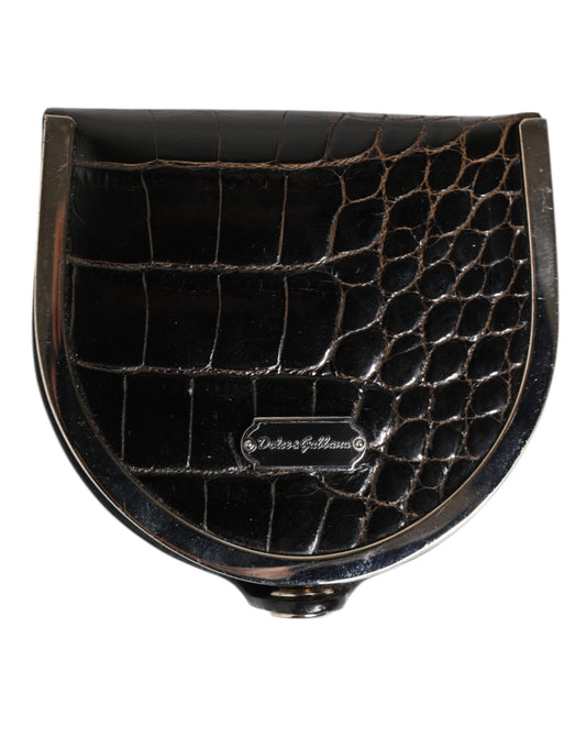 Dolce & Gabbana Black Polished Crocodile Leather Men's Coin Purse Wallet