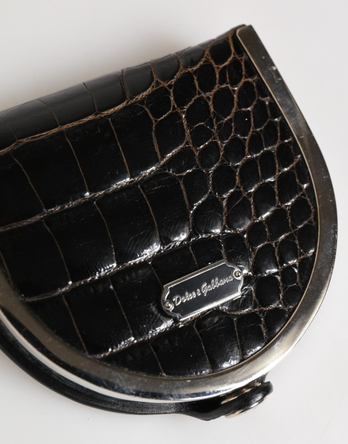 Dolce & Gabbana Black Polished Crocodile Leather Men's Coin Purse Wallet