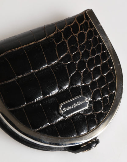 Dolce & Gabbana Black Polished Crocodile Leather Men's Coin Purse Wallet
