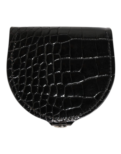 Dolce & Gabbana Black Polished Crocodile Leather Men's Coin Purse Wallet