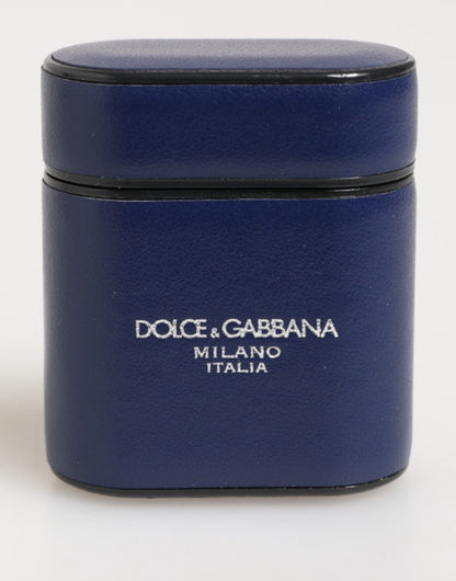 Dolce & Gabbana Blue Leather Logo Print Flip Holder AirPods Case