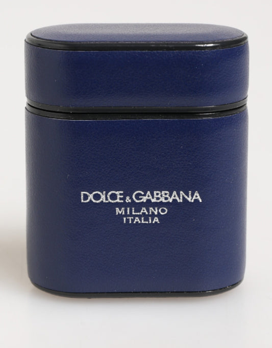 Dolce & Gabbana Blue Leather Logo Print Flip Holder AirPods Case