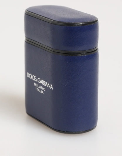 Dolce & Gabbana Blue Leather Logo Print Flip Holder AirPods Case