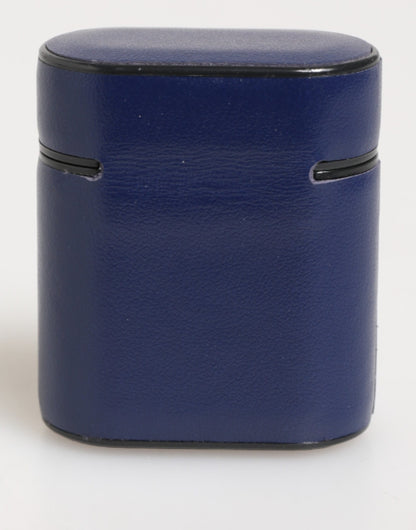 Dolce & Gabbana Blue Leather Logo Print Flip Holder AirPods Case