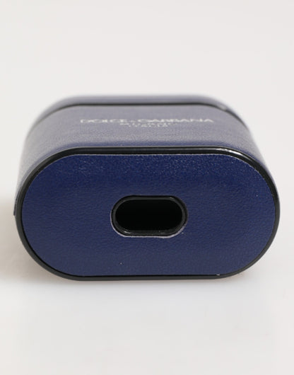 Dolce & Gabbana Blue Leather Logo Print Flip Holder AirPods Case