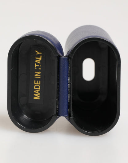 Dolce & Gabbana Blue Leather Logo Print Flip Holder AirPods Case