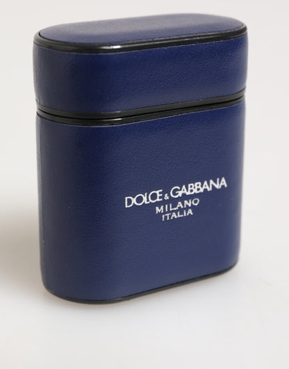 Dolce & Gabbana Blue Leather Logo Print Flip Holder AirPods Case