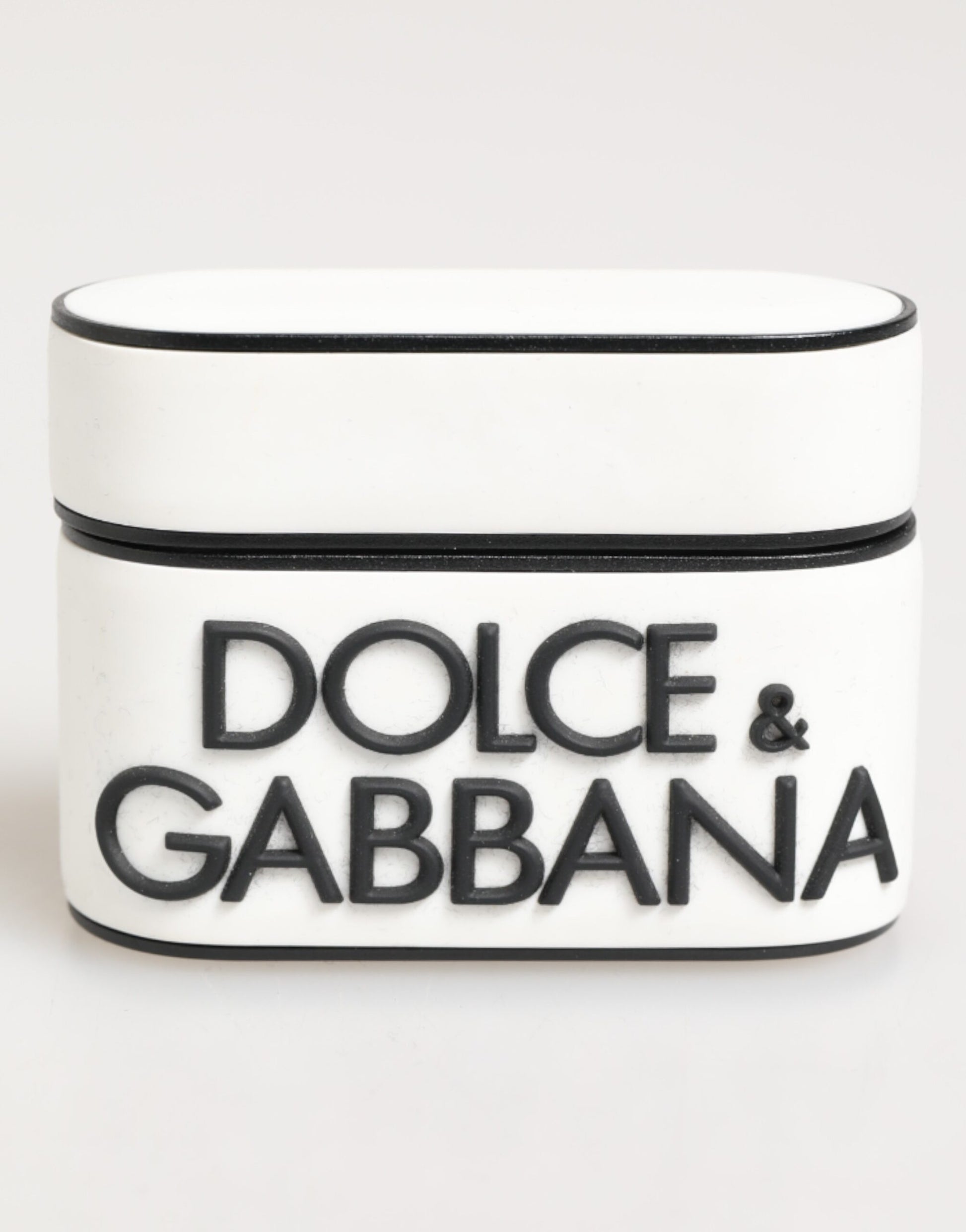 Dolce & Gabbana White Black Rubber Logo Embossed Accessory Airpods Case