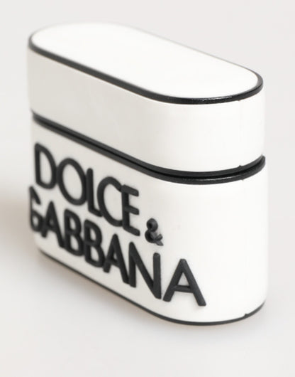 Dolce & Gabbana White Black Rubber Logo Embossed Accessory Airpods Case