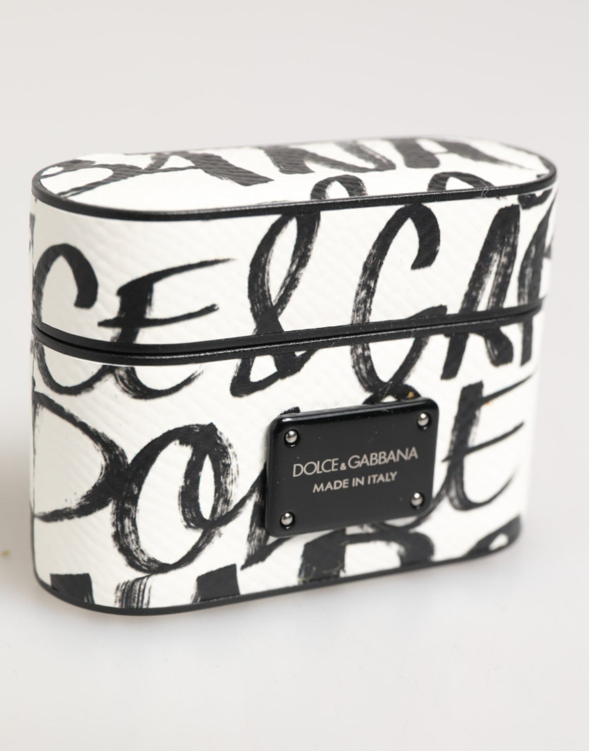 Dolce & Gabbana Black & White Leather Monogram Print Logo Holder AirPods Case