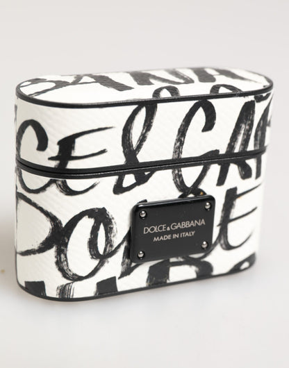 Dolce & Gabbana Black & White Leather Monogram Print Logo Holder AirPods Case