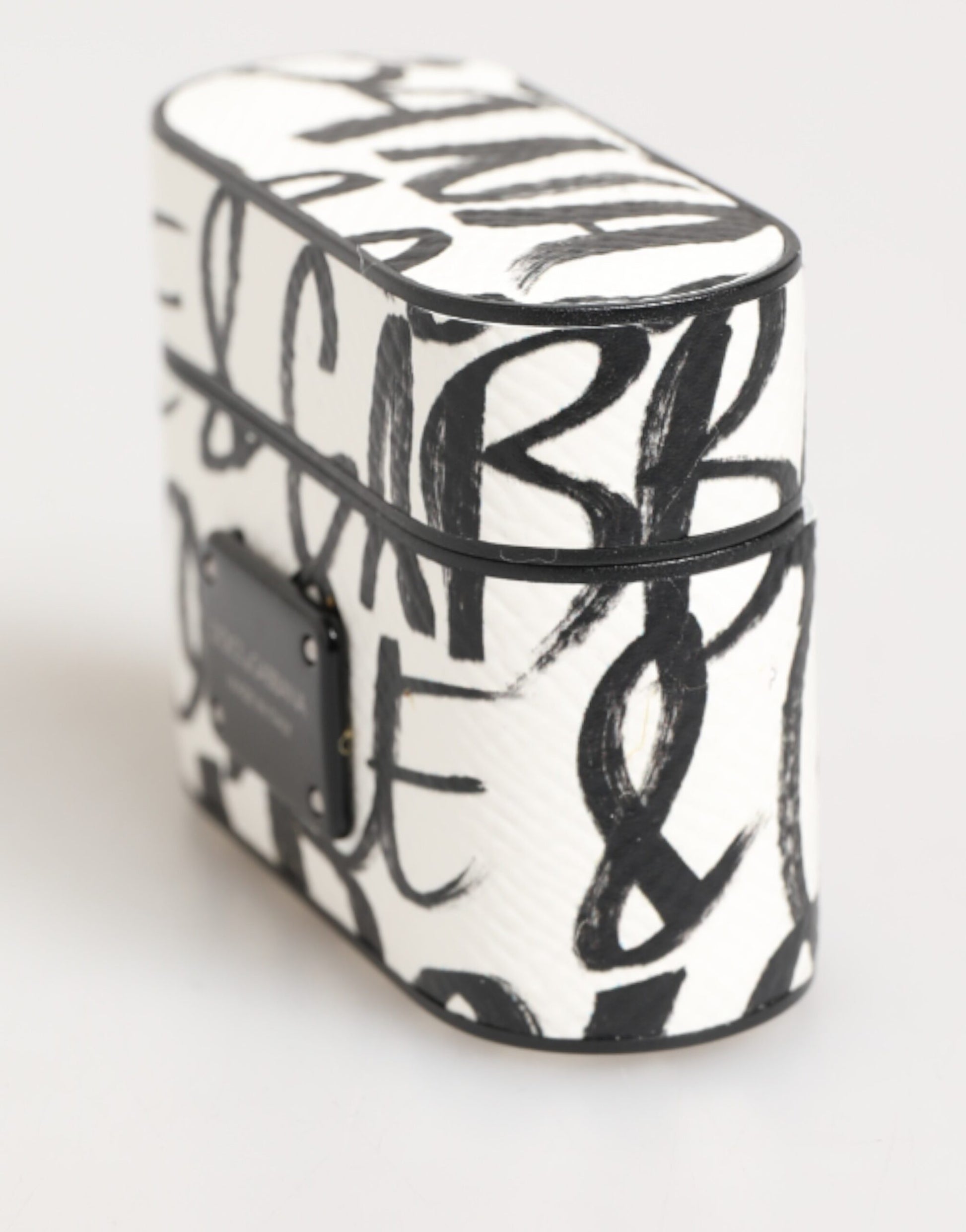 Dolce & Gabbana Black & White Leather Monogram Print Logo Holder AirPods Case