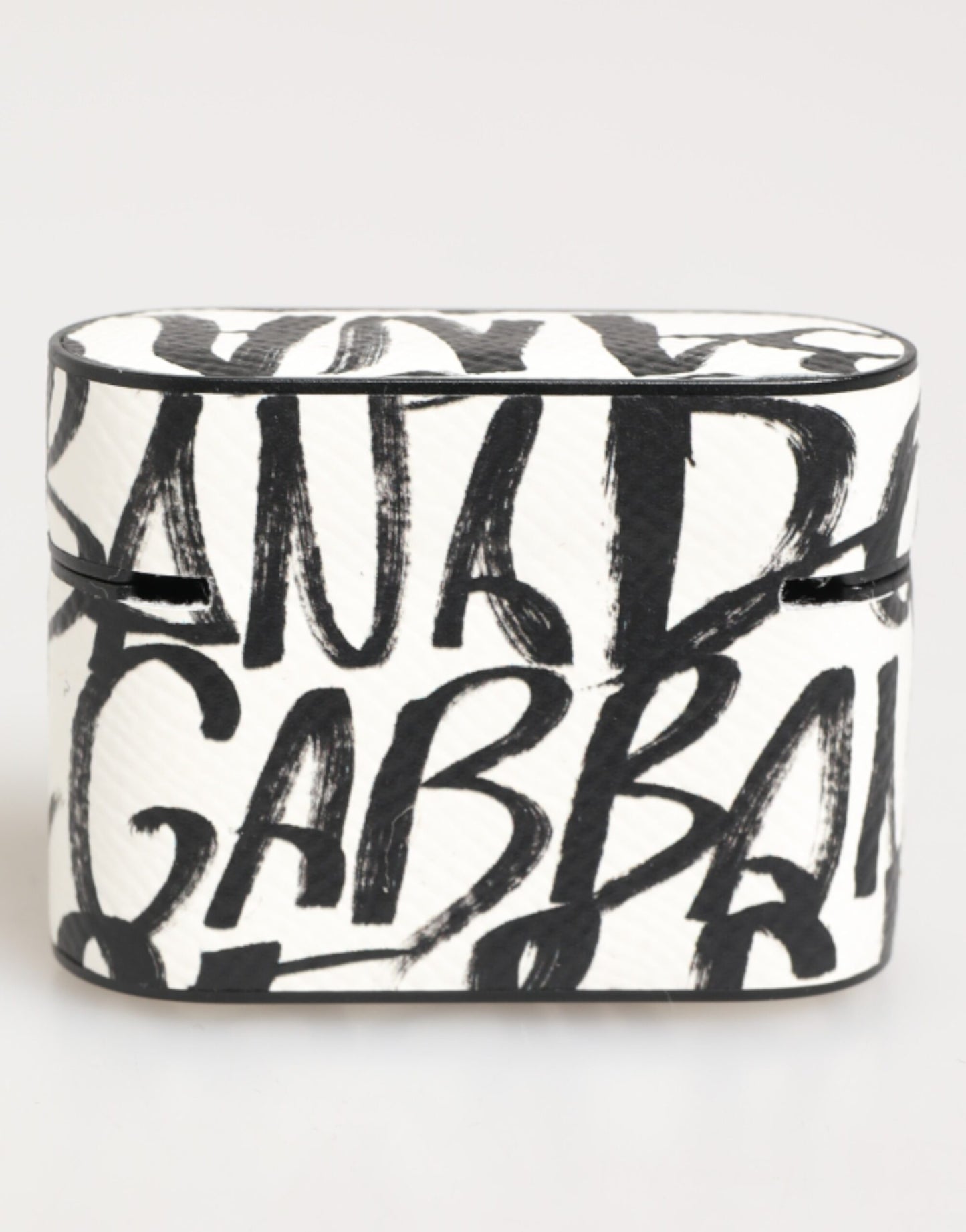 Dolce & Gabbana Black & White Leather Monogram Print Logo Holder AirPods Case