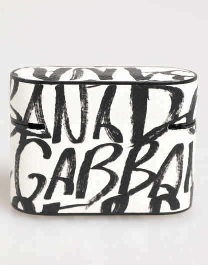 Dolce & Gabbana Black & White Leather Monogram Print Logo Holder AirPods Case