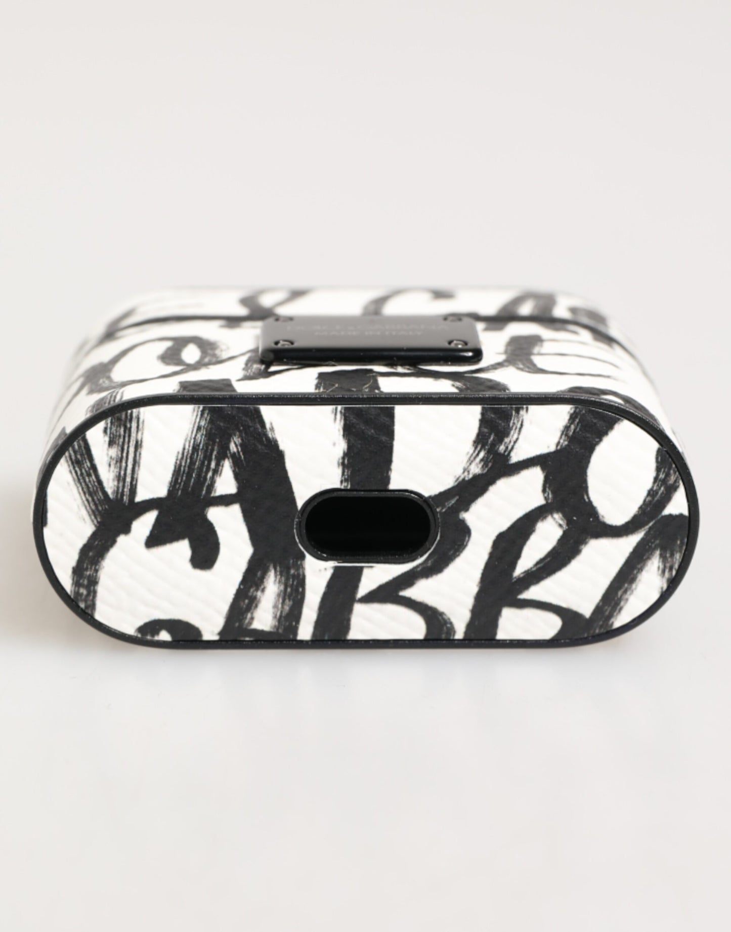 Dolce & Gabbana Black & White Leather Monogram Print Logo Holder AirPods Case