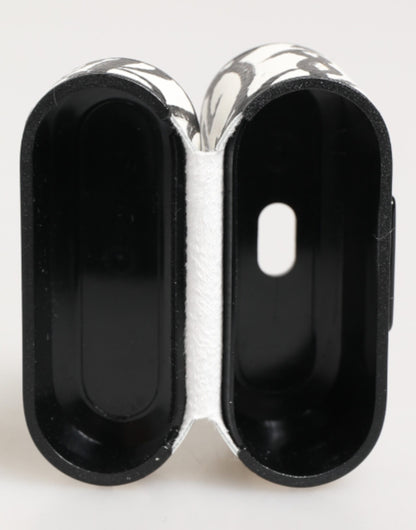 Dolce & Gabbana Black & White Leather Monogram Print Logo Holder AirPods Case
