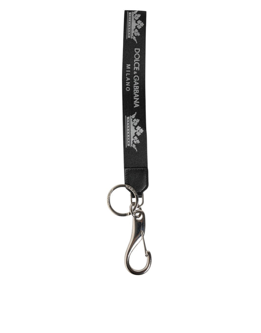 Dolce & Gabbana Black Silver Nylon DG Crown Men's Keyring Holder