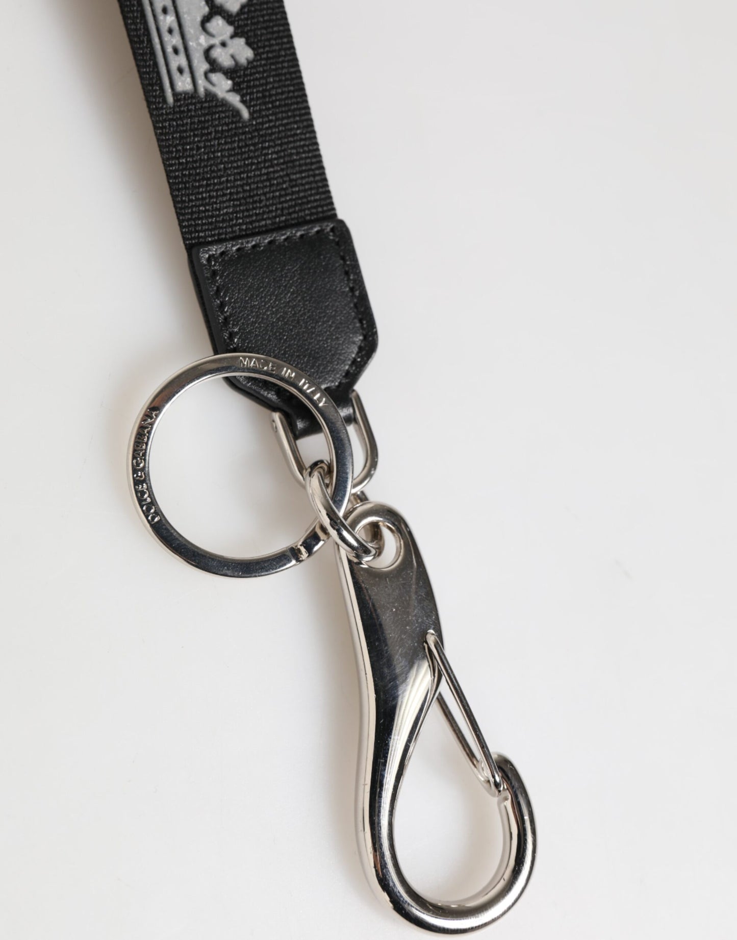 Dolce & Gabbana Black Silver Nylon DG Crown Men's Keyring Holder