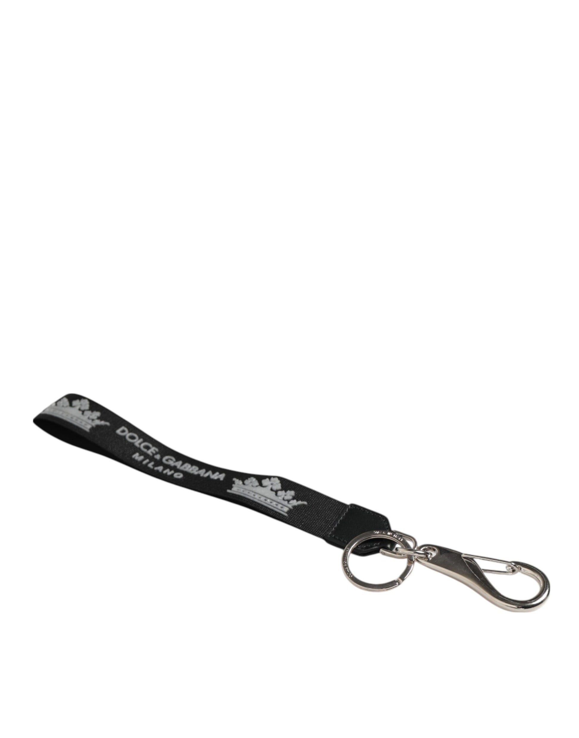 Dolce & Gabbana Black Silver Nylon DG Crown Men's Keyring Holder