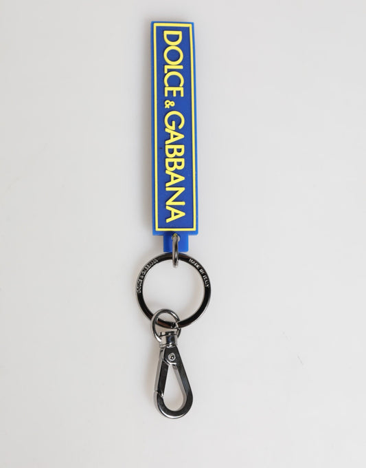 Dolce & Gabbana Blue Yellow DG Rubber Logo Silver Men's Keyring