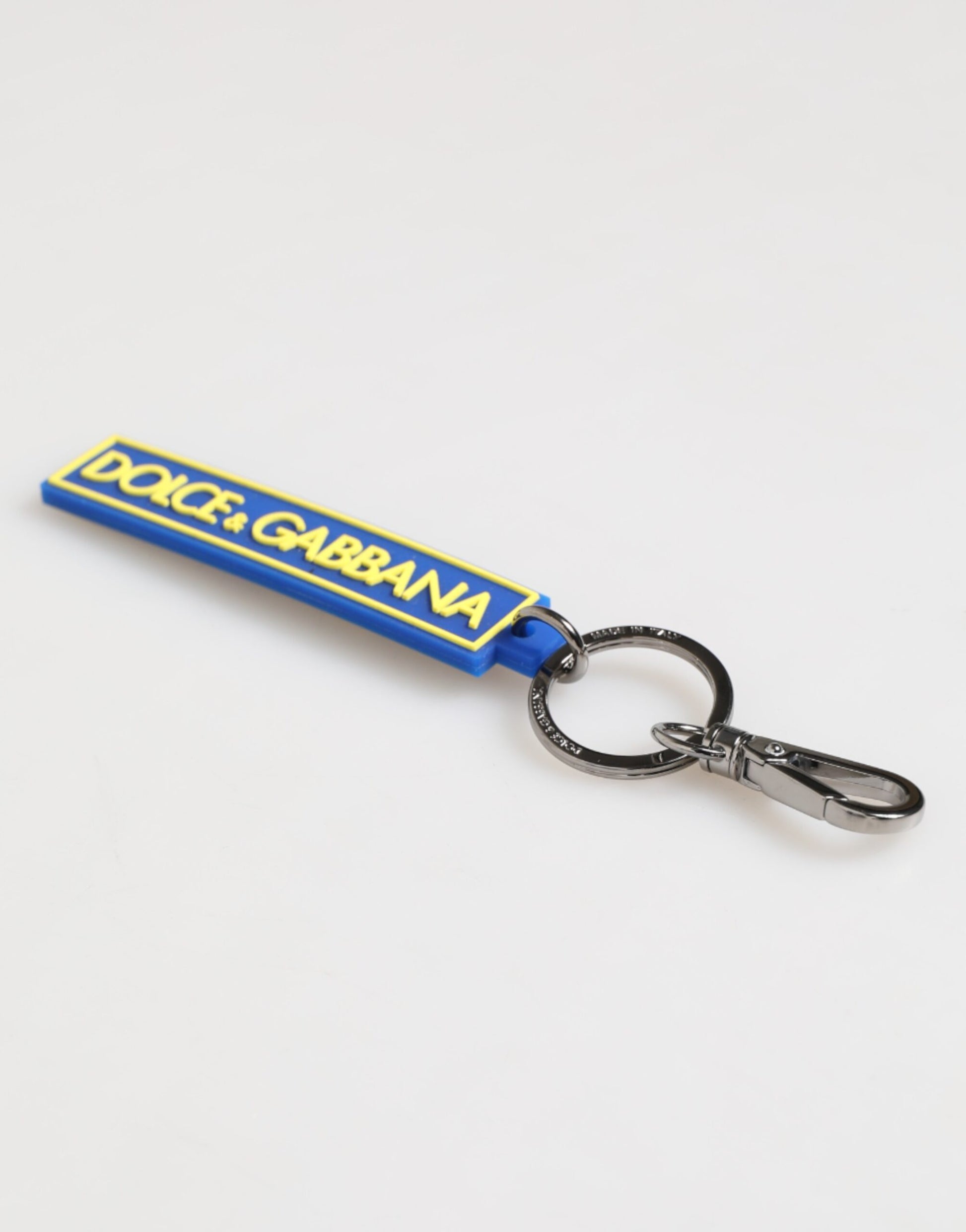 Dolce & Gabbana Blue Yellow DG Rubber Logo Silver Men's Keyring