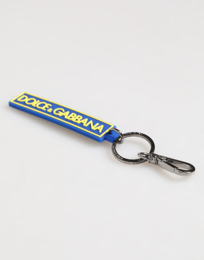 Dolce & Gabbana Blue Yellow DG Rubber Logo Silver Men's Keyring