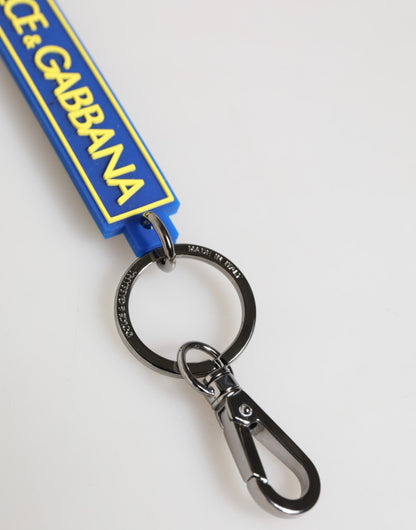 Dolce & Gabbana Blue Yellow DG Rubber Logo Silver Men's Keyring