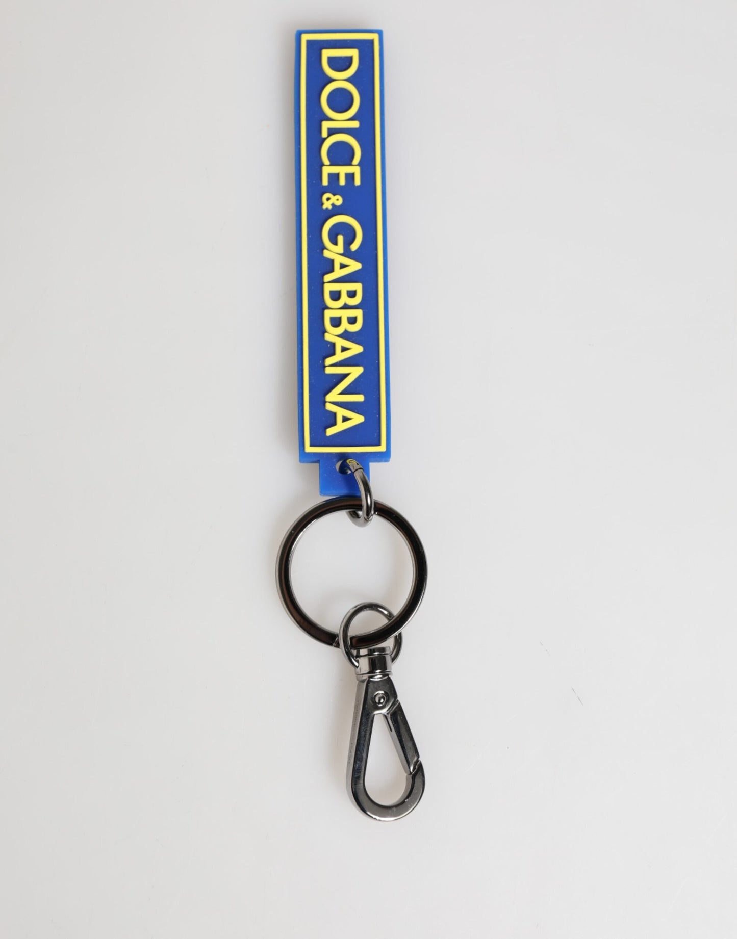 Dolce & Gabbana Blue Yellow DG Rubber Logo Silver Men's Keyring