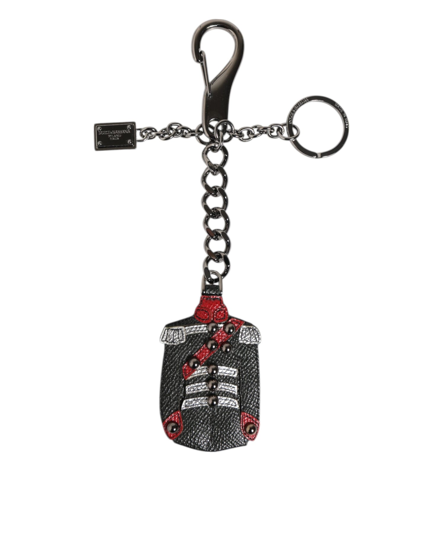 Dolce & Gabbana Black Red Military Leather Patch DG Logo Keychain